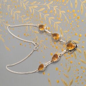 Sterling Silver Necklace with Amber Color Stones